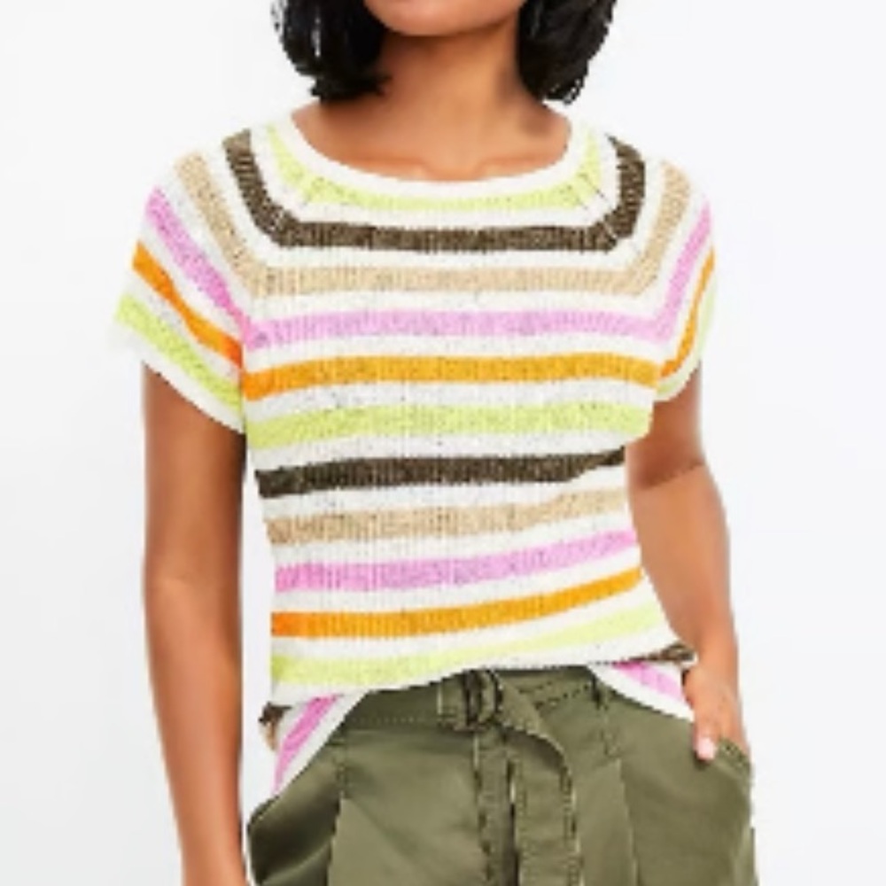 Ann Taylor LOFT Colorful Stripe Short Sleeve Knit Sweater‎ Top XS